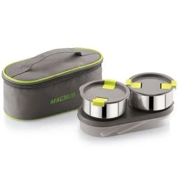Magnus Leakproof Black & Olive Stainless Steel Lunch Box with bag (950ml)-26