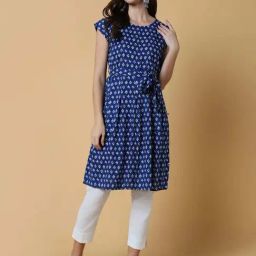 SHOWOFF Blue Printed A Line Kurta-picture-16