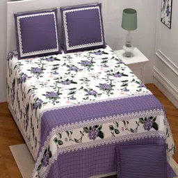 Myntra Elegant Homes Purple & White Floral 250 TC King Bedsheet with 2 Pillow Covers-image-48