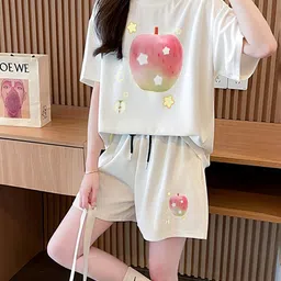 JC Mode Printed Round Neck T-Shirt With Shorts Co-Ords-image-48