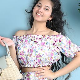 Cutiekins Floral Print Off-Shoulder Puff Sleeve Crop Top-29