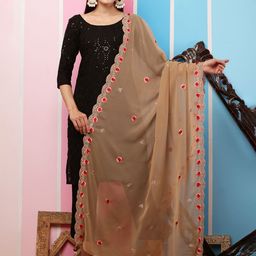Bunkraft Floral Embroidered Thread Work Georgette Dupatta-17