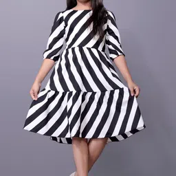 Aarya Designer Print Puff Sleeve Crepe A-Line Midi Dress-34