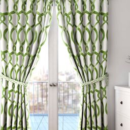 Cortina Green & White Set of 2 Fancy Valance Abstract Printed Long Door Curtains-7