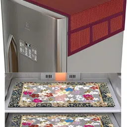 LooMantha Maroon & White 5 Pieces Checked Fridge Appliance Covers & Mats-image-88