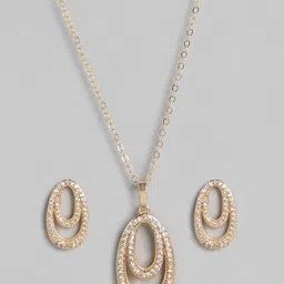 Carlton London Gold Plated CZ Studded Oval Pendant and Earring Set-41