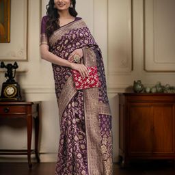 House of Pataudi Woven Design Saree With Blouse Piece-picture-35