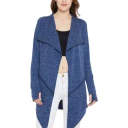 Hypernation Pigeon Blue Cotton Self Pattern Shrug-image-6