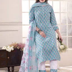 Anouk Women Ethnic Motifs Printed Regular Kantha Work Pure Cotton Kurta with Palazzos & With Dupatta-picture-21