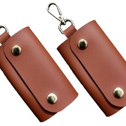 gimner 2pcs PU Leather Key Case Pouch Wallet Keychain Key Holder With 6 Key Hooks | 1 lobster hook| Snap Closure (12 x 7 cm) image 1