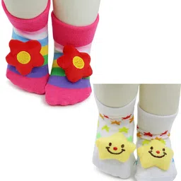 NESKA MODA Kids Pack of 2 Multi Cotton Ankle Length Socks-0