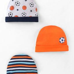 Babyhug 100% Cotton Caps Football Printed Pack of 3 Multicolor - Diameter 11.5 cm-28