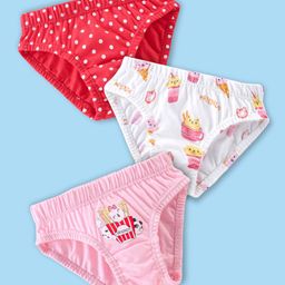 Babyhug 100% Cotton Panties Dot & Kitty Print Pack of 3- Red Pink & White-image-85
