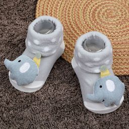 Baby Moo 3D Baby Elephant Applique Detailed Anti Skid  Sock - Grey-image-74