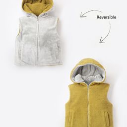 Cherry Crumble By Nitt Hyman Sleeveless Solid Reversible Zipper Hooded Gilets Jacket - Grey & Mustard Yellow-image-93