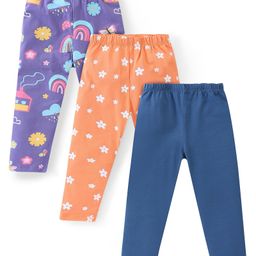 Babyhug Cotton Lycra Full Length Leggings With Stretch Floral & Rainbow Print Pack of 3 - Multicolor-image-72