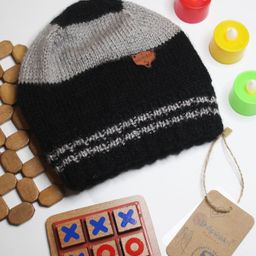 Shilpshakti Unisex Colour Blocked Handmade Woolen Cap - Light Grey  & Black-picture-22