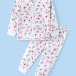 Babyhug Front Open Full Sleeve Vest and Legging Thermal Wear Floral Printed Combo Set -Off White-image-25