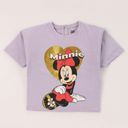 Babyhug Disney Cotton Half Sleeves T-Shirt With Minnie Mouse Graphics and Glitter Print - Purple-image-129