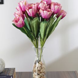 Arick Decor Beautiful Artificial Polyester and Plastic Tulip Flower Bunch - Purple-11