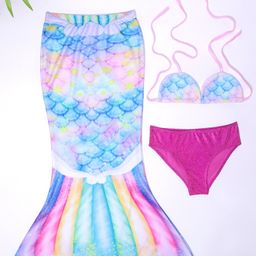 Bubble Berry Mermaid Themed 3 Piece Swimsuit - Blue-image-92