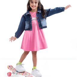 Ollington St. Frock with Full Sleeves Denim Jacket - Indigo & Pink-image-98