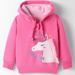 Bodycare Fleece Knit Full Sleeves Hooded Sweatshirt With Unicorn Print - Dark Pink-image-94