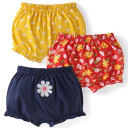 Babyhug Single Jersey Knit Bloomers with Floral & Polka Dot Print Pack of 3 - Navy Blue Red & Yellow-image-58