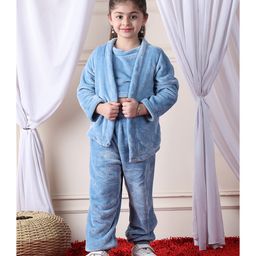 NEUDIS Fleece Full Sleeves Solid Top & Joggers With Shrug Set - Blue-picture-30
