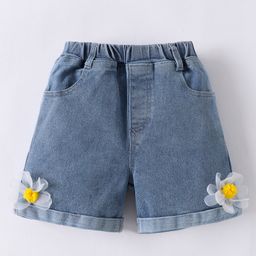 Mark & Mia Washed Denim Shorts with Floral Applique - Blue-image-100