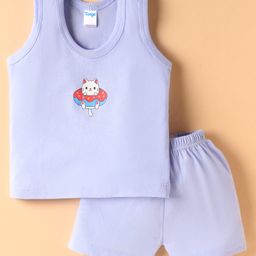 Tango Single Jersey Knit Sleeveless Innerwear Set With Cat Print - Light Blue-image-14