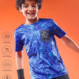 Pine Active Knit Half Sleeves Drop Shoulder T-Shirt with Abstract Print - Blue-image-24