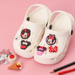 Disney by Yellow Bee Solid Perforated Mickey & Minnie Mouse Clogs With Bow Gloves & Cupcake Charms - White-image-83