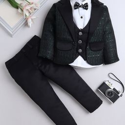 Fourfolds Full Sleeves Abstract Embroidered 3 Piece Party Suit Set With Bow - Green-image-47