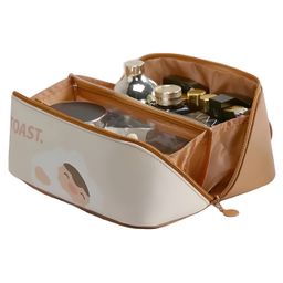 COZY VIBES Makeup Bag Portable PU Leather Waterproof Toiletry Pouch Travel Make up Bag Multifunctional Brush Cosmetic Bag- PACK OF 1- COLOR MAY VARY-15