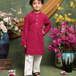 Saka Designs By Sapna Georgette Woven Full Sleeves Floral Embroidered & Sequins Embellished Kurta Pyjama Set - Maroon-image-93