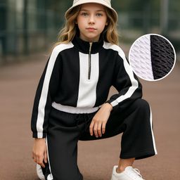 OLLINGTON ST. Waffle Full Raglan Sleeves Top & Pant Set With Cut & Sew Design - Black-picture-41
