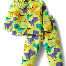 Doodle Poodle 100% Cotton Single Jersey Knit Full Sleeves Co-ords Night Suit With Dino Print - Green-picture-48