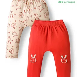 Babyoye 100% Cotton Interlock Knit Full Length Diaper Leggings With Animal Print Pack Of 2 - Red & Tan-picture-5