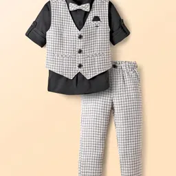 JASH KIDS Cotton Woven Full Sleeves 3 Piece Party Suit With Bow - Grey-picture-37