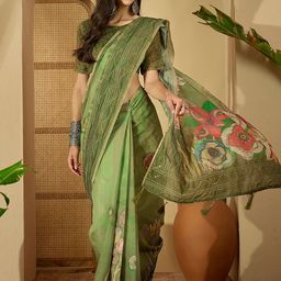 Sangria Green Silk Blend Printed Sarees-picture-6