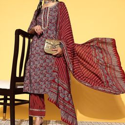 Libas Women Maroon Silk Blend Print Parade Kurta Set-image-37
