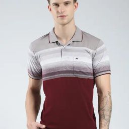 Monte Carlo Wine Cotton Blend Regular Fit Stripes Polo T-Shirt-image-32