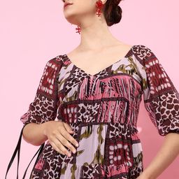 KASSUALLY Women Pretty Pink Animal Printed New Neckline Dress-2