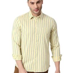 Basics Yellow Cotton Slim Fit Striped Shirt-picture-19