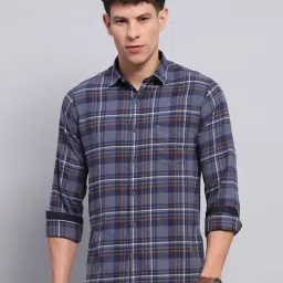 Monte Carlo Blue Cotton Regular Fit Checks Shirt-picture-26
