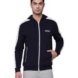 Antony Morato Navy Cotton Regular Fit Striped Hooded Sweatshirt-image-8