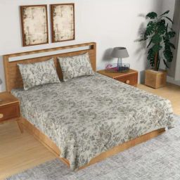 eCraftIndia Beige & Grey Cotton 210 Bed Sheet Set-image-22