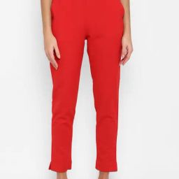 Janasya Red Regular Fit Elasticated Crop Pants-image-16