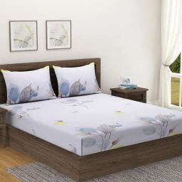 Swayam   Floral White & Brown 240 TC Cotton King Bedsheet with 2 Pillow Covers-image-59